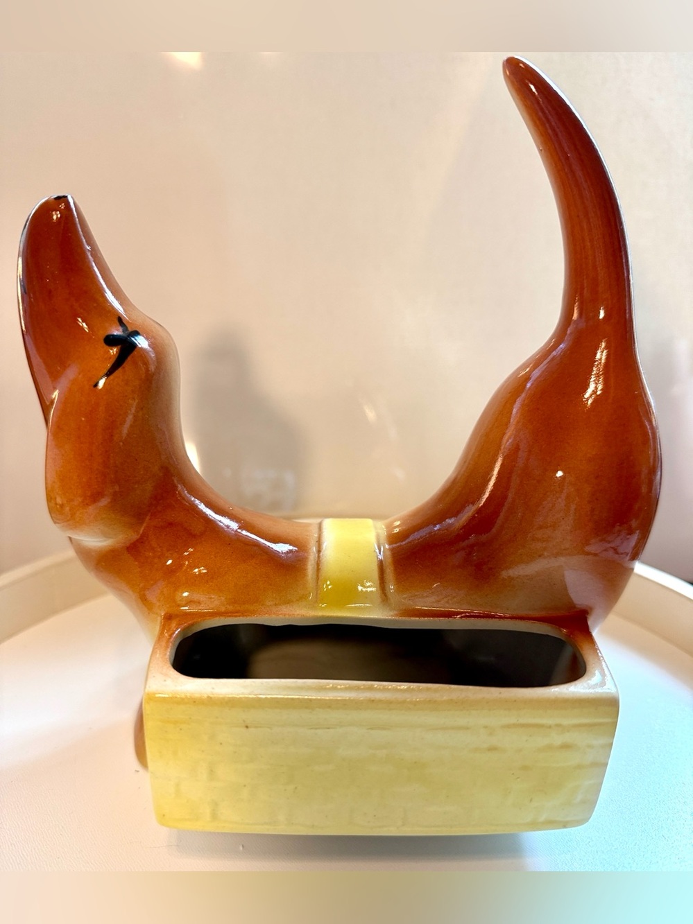 🐶 Vintage MCM Ceramic ‘Rover’ Dachshund Planter/Valet by A.L. Hirsch, c. 1950